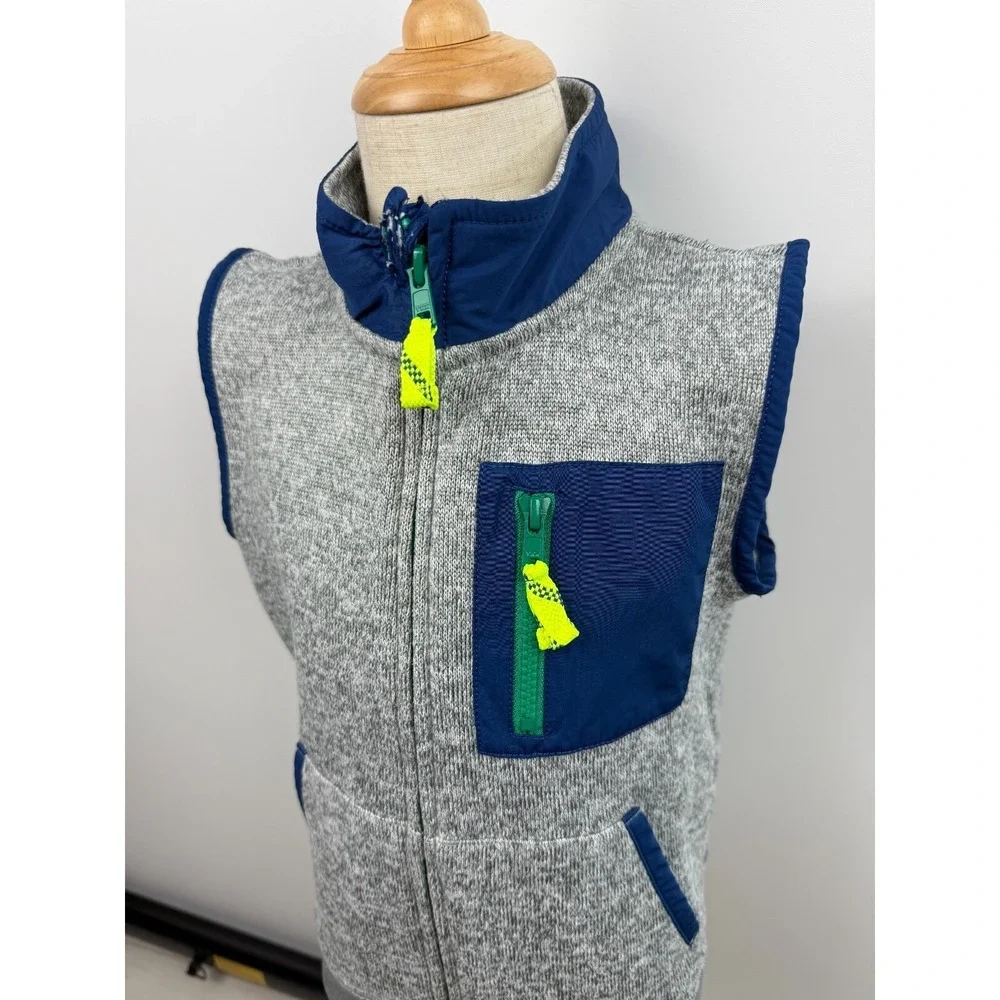 J.Crew Kids‎ Full Zip Fleece Vest Heather Grey Navy Blue Green Size Small